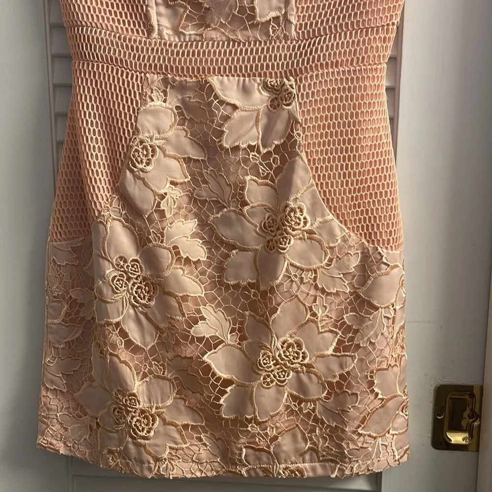 NWT Lovers + Friends Early Piece-Pink/Peach Stunning Embroidered Overlay Dress - Picture 6 of 9